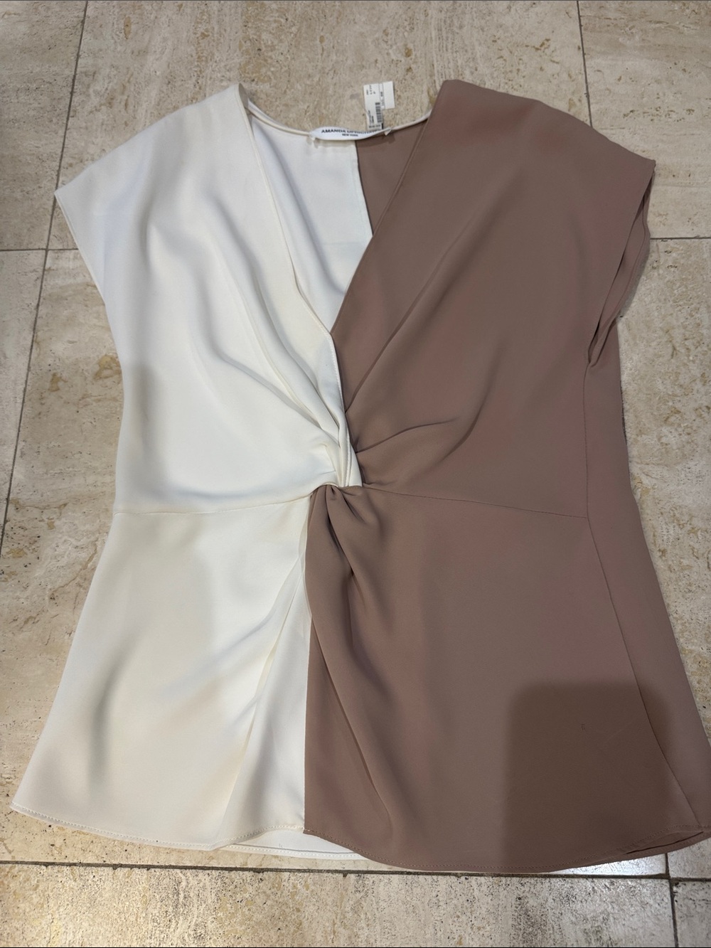 Amanda Uprichard Two-Tone Twist-Front Camisole - Cream & Taupe